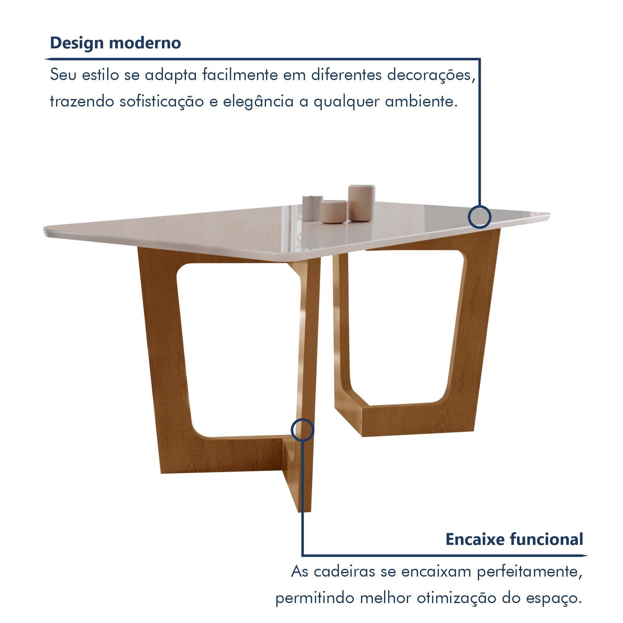 Conjunto Sala de Jantar Mesa Redonda Tampo Vidro e MDF com 6 Cadeiras Luísa Smart Plus Cel Móveis