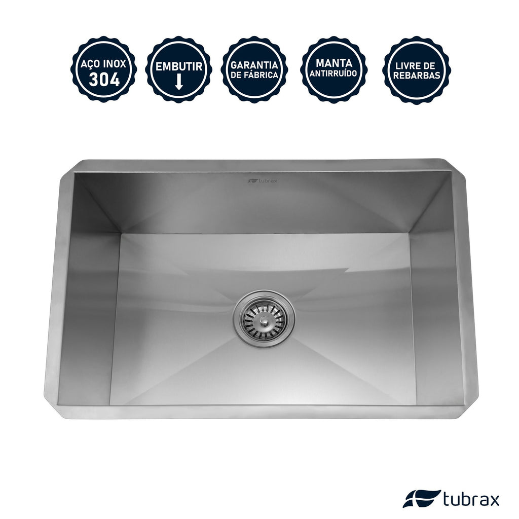 Cuba Pia Cozinha Gourmet Aço Inox 304 Retangular Acabamento Escovado 58x40 Tubrax CAC0022-N