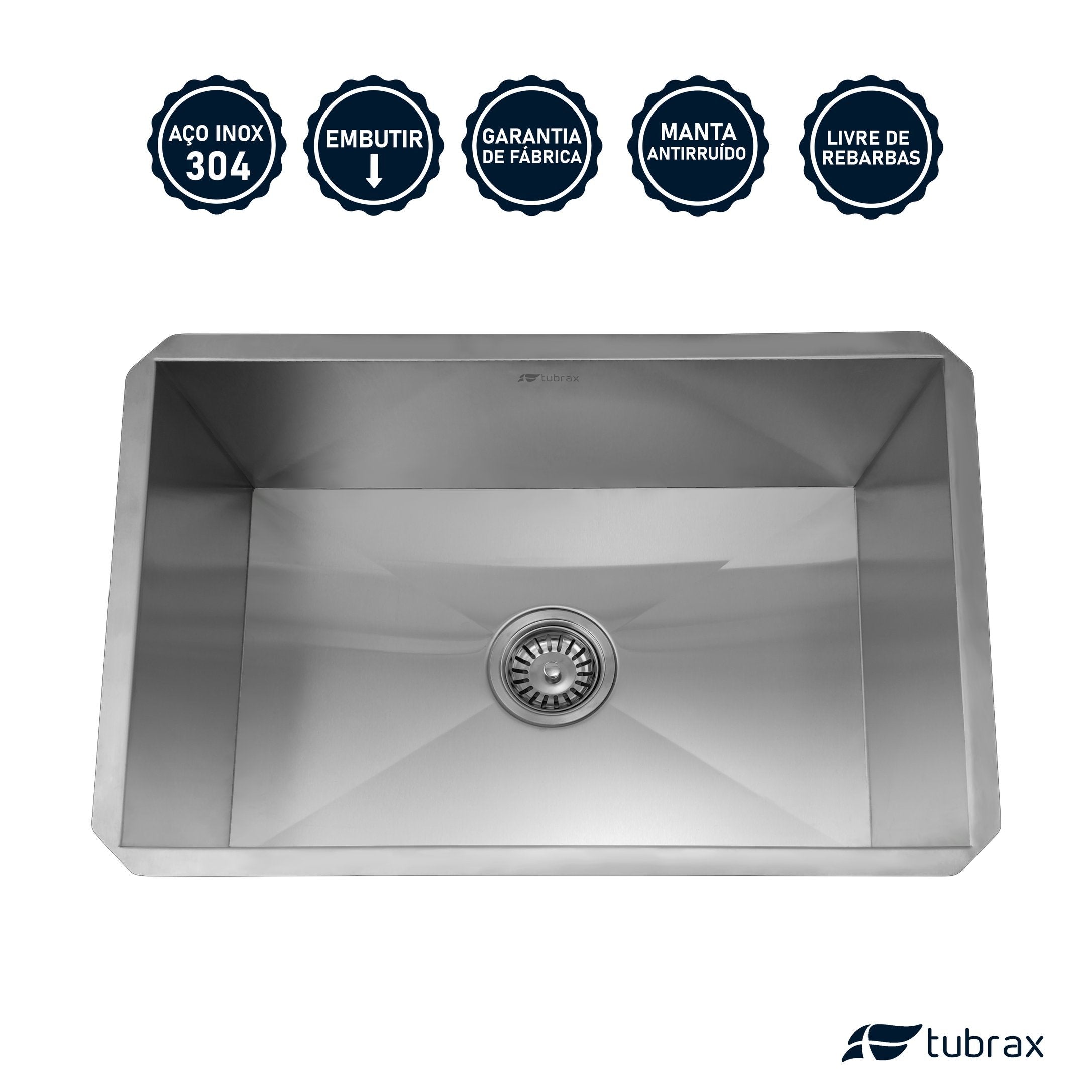 Cuba Pia Cozinha Gourmet Aço Inox 304 Retangular Acabamento Escovado 58x40 Tubrax CAC0022-N