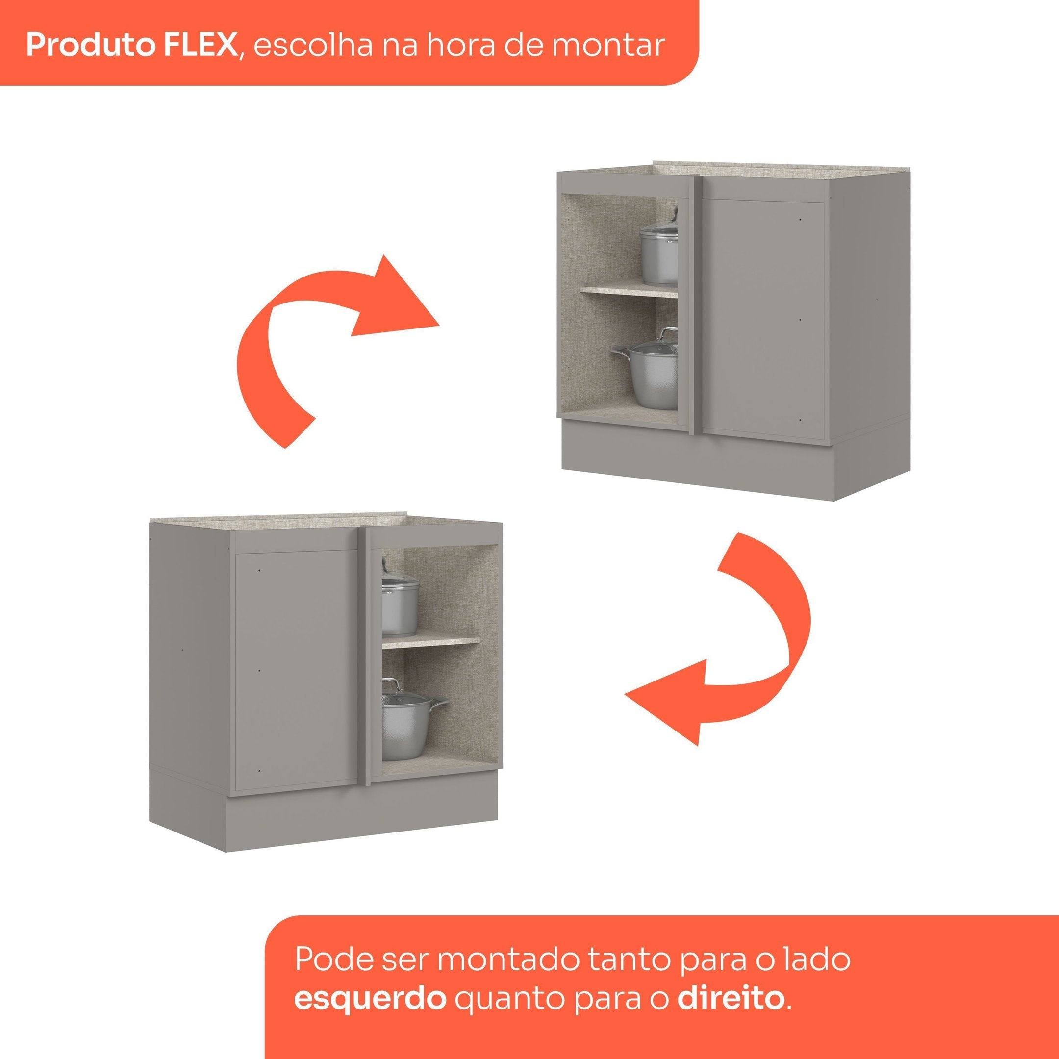 Balcão para Cozinha Canto Reto 1 Porta com Tampo Emily Espresso Móveis Cinza/Nature