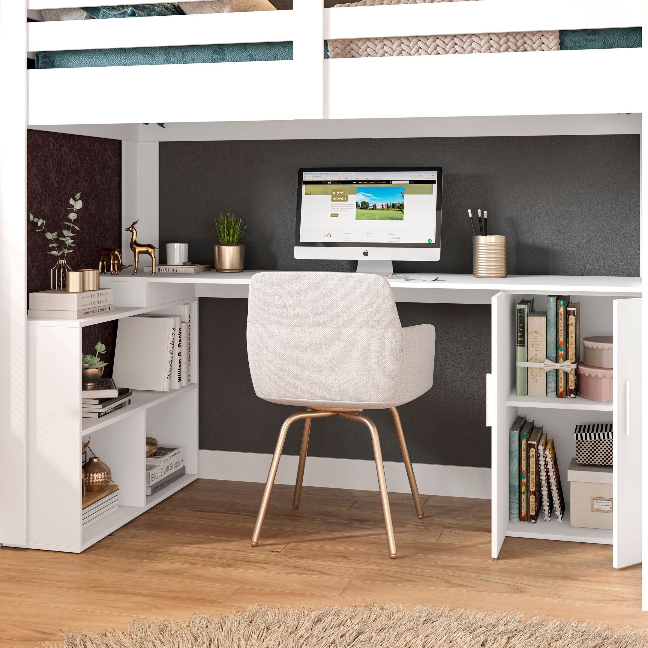 Cama Office Multifuncional Solteiro Adulto Star Plus Casatema MadeiraOriginals Branco