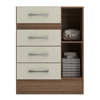 Quarto Infantil Completo Guarda-Roupa 4 Portas 2 Gavetas com Cômoda 4 Gavetas 1 Porta Ninho MDP Marrom/Castanho/Off White DiretoSim