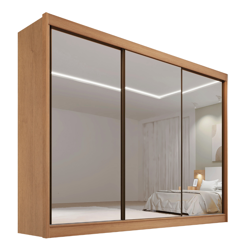 Guarda-Roupa Casal 3 Portas Espelhadas 6 Gavetas Qatar D Doro 100% MDF Marrom/Cinamomo