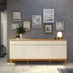 Buffet Aparador 4 Portas e 4 Gavetas Premium MDF Off White/Cedro EDN Móveis