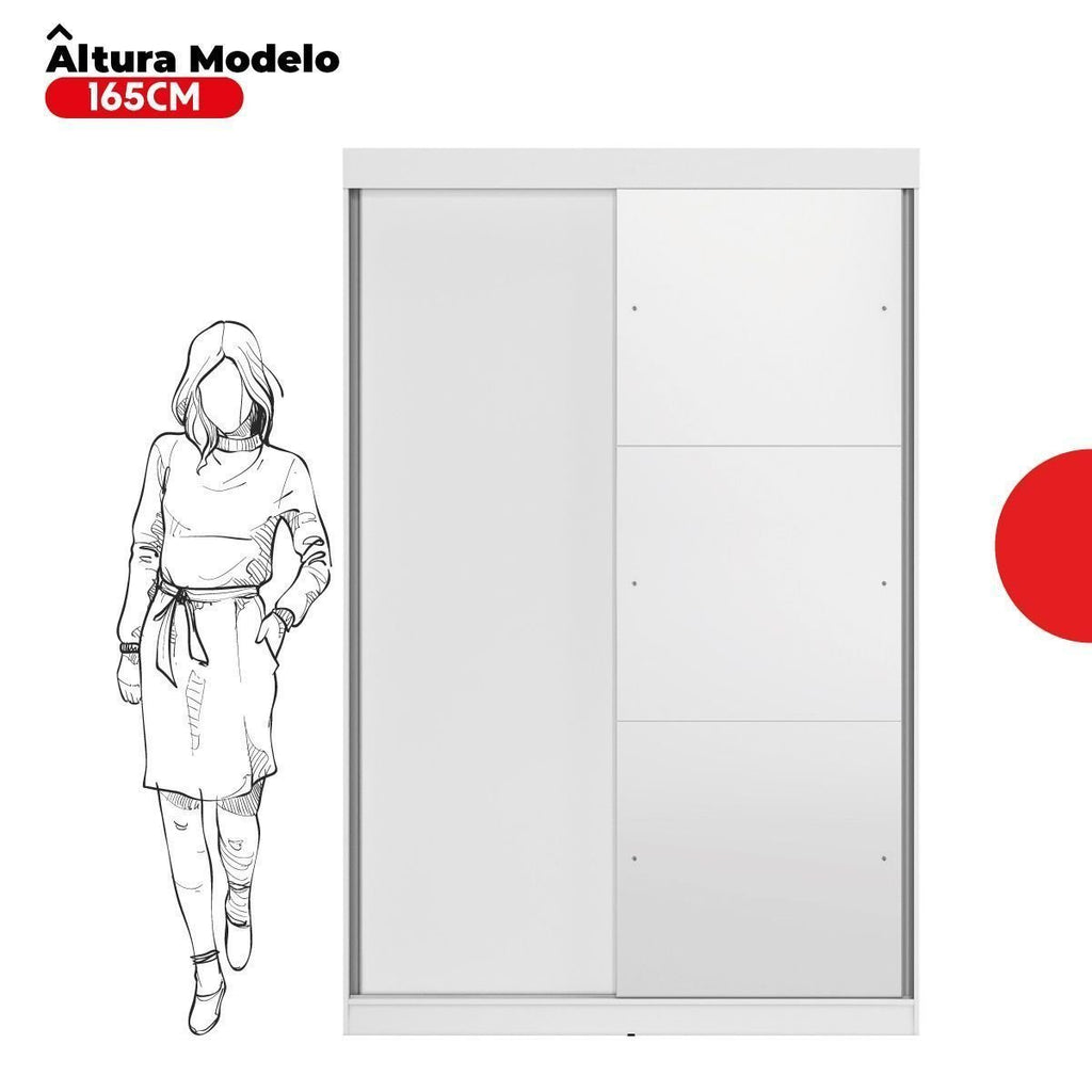 Guarda-Roupa Solteiro 2 Portas de Correr 2 Gavetas com Espelho Peônia Yescasa Branco