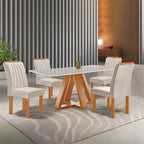 Conjunto Sala de Jantar Mesa Retangular Tampo Vidro Kyra 120x90 com 4 Cadeiras Arizona Cel Móveis