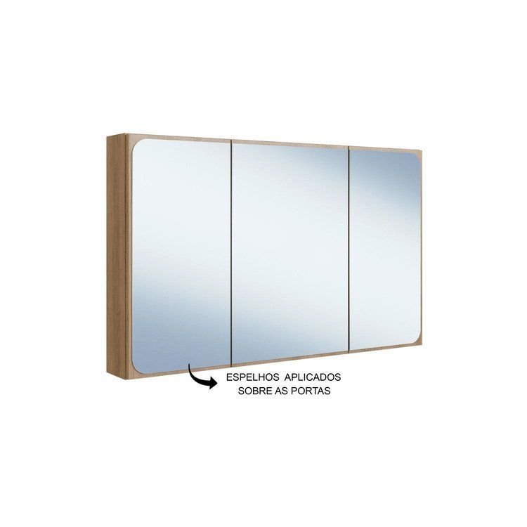 Armário Espelheira para Banheiro 100cm 3 Portas Lavinia FAEMA Mel