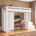 Cama Alta Beliche Office Adulto com Roupeiro e Escrivaninha Moon Yescasa Branco