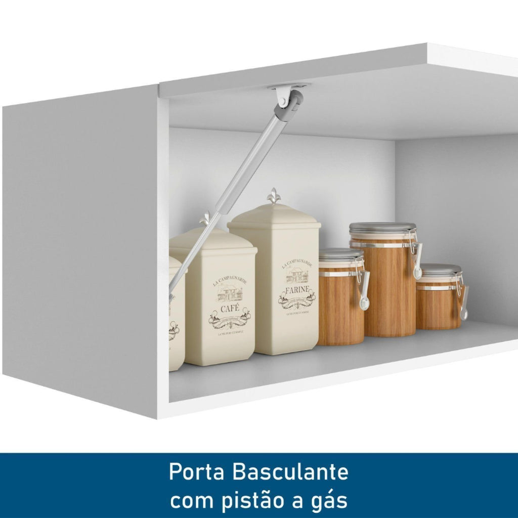 Cozinha Completa Modulada Americana 10 Peças Unna com Paneleiro Torre Quente, Nichos e Balcão com Tampo Yescasa Branco