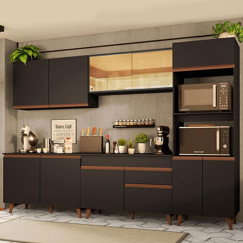 Armário de Cozinha Completa 310cm Reims Madesa GRRM3100018N Preto