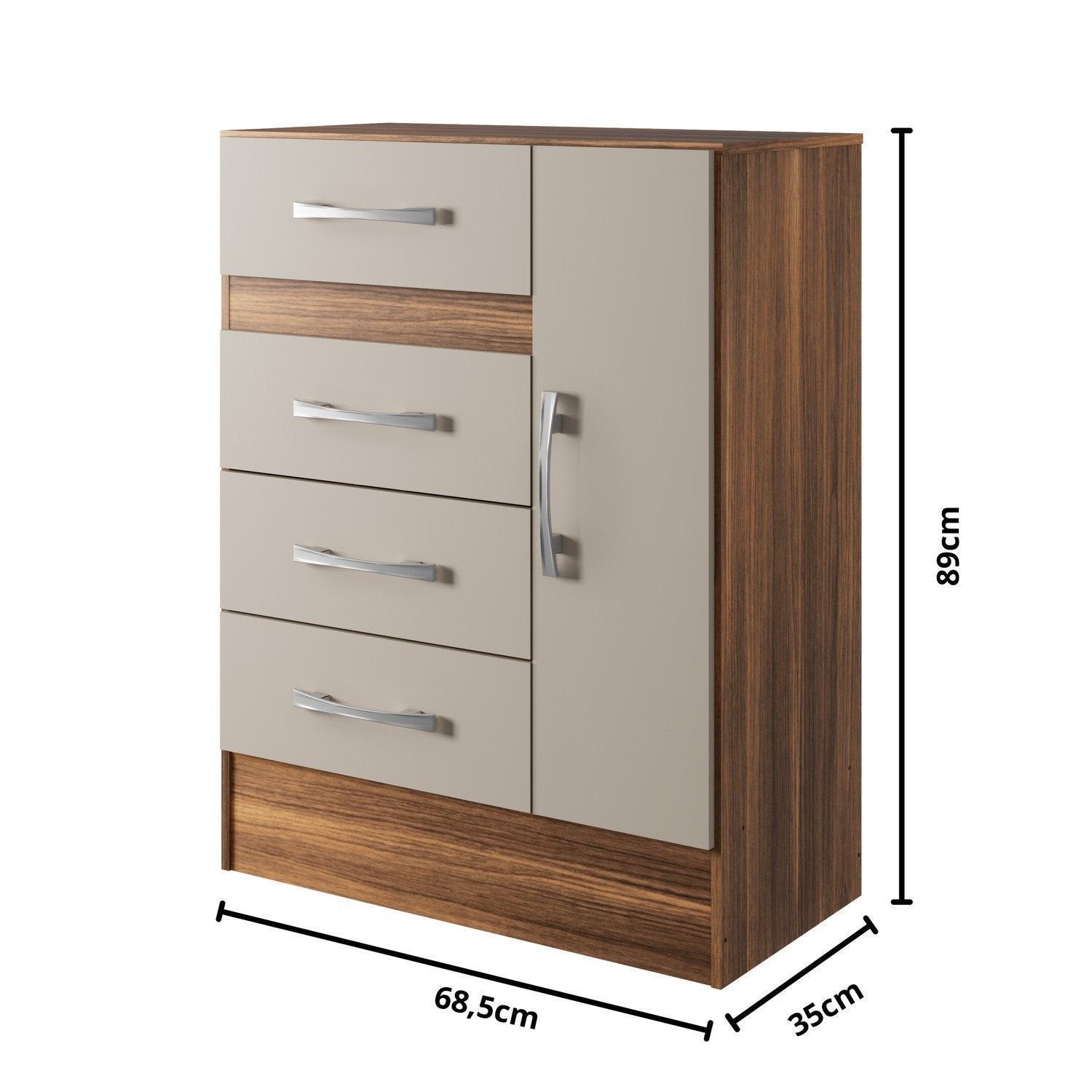 Quarto Infantil Completo Guarda-Roupa 4 Portas 2 Gavetas com Cômoda 4 Gavetas 1 Porta Ninho MDP Marrom/Castanho/Off White DiretoSim