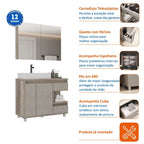 Conjunto para Banheiro Gabinete com Cuba e Espelheira Malba Móveis Bosi 100cm Cinza/Barrique/Argento