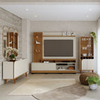 Conjunto Sala de Estar Completa Jurerê Home Maceió para TV Até 65 Polegadas Buffet e Cristaleira 4 Portas Colibri Branco Off White Matte/Freijó