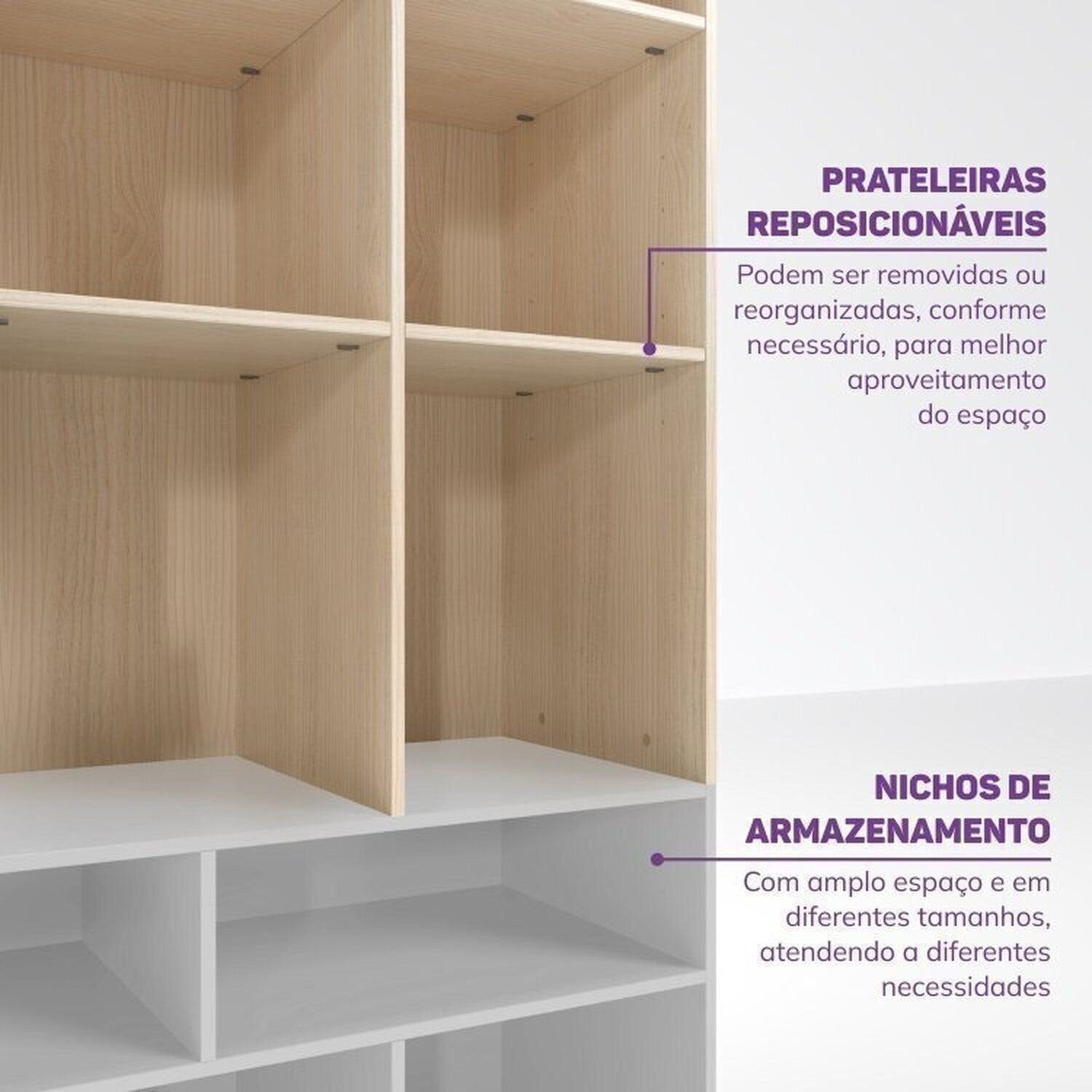 Conjunto com Cama Solteiro Giulia Rattan e Guarda Roupa Curió Casatema MadeiraOriginals Branco/Marrom