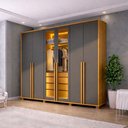 Guarda-Roupa Casal 6 Portas com LED e Vidro Reflecta 5 Gavetas Bélgica RV Móveis