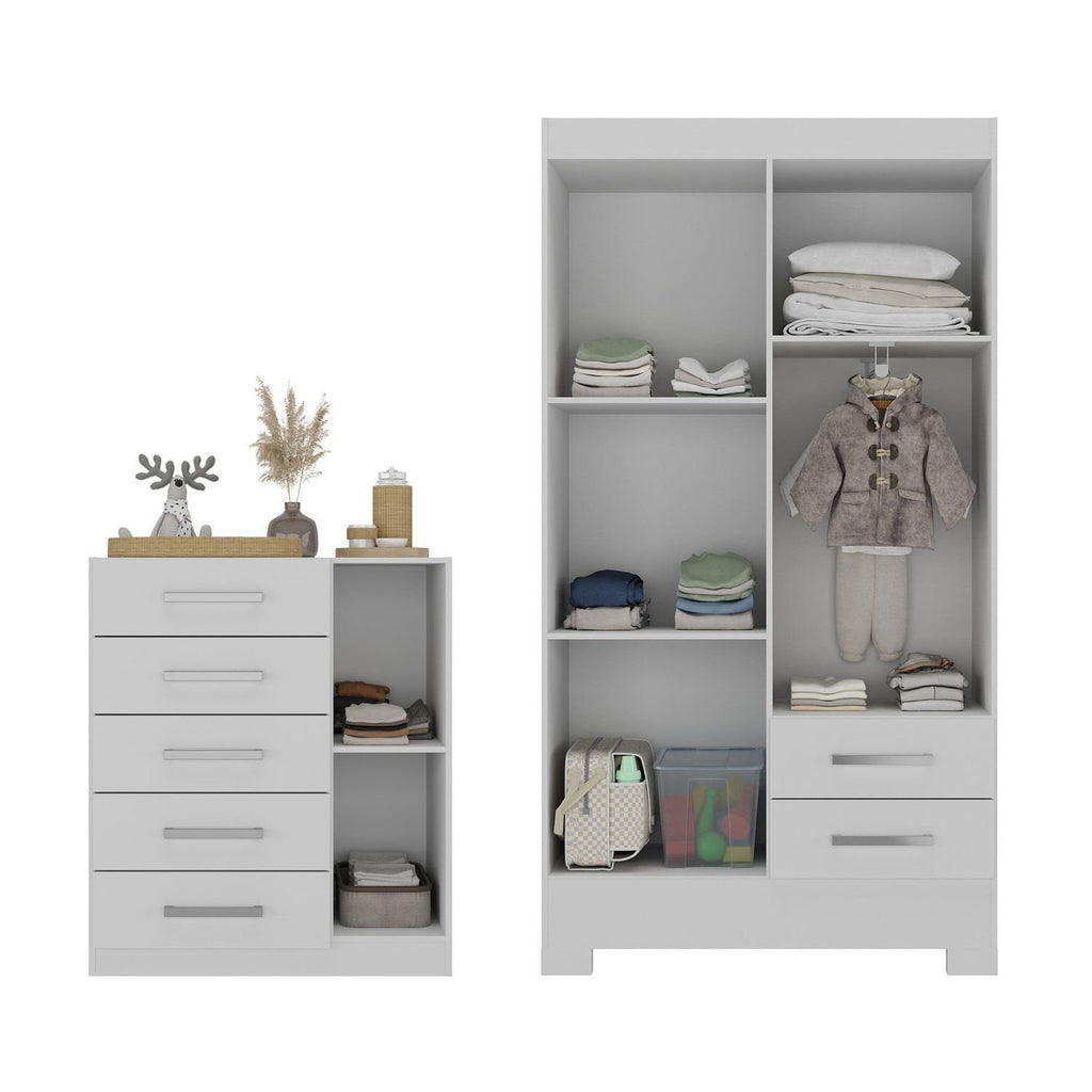 Quarto Infantil Completo Guarda-Roupa 4 Portas 2 Gavetas com Cômoda Amy Espresso Móveis