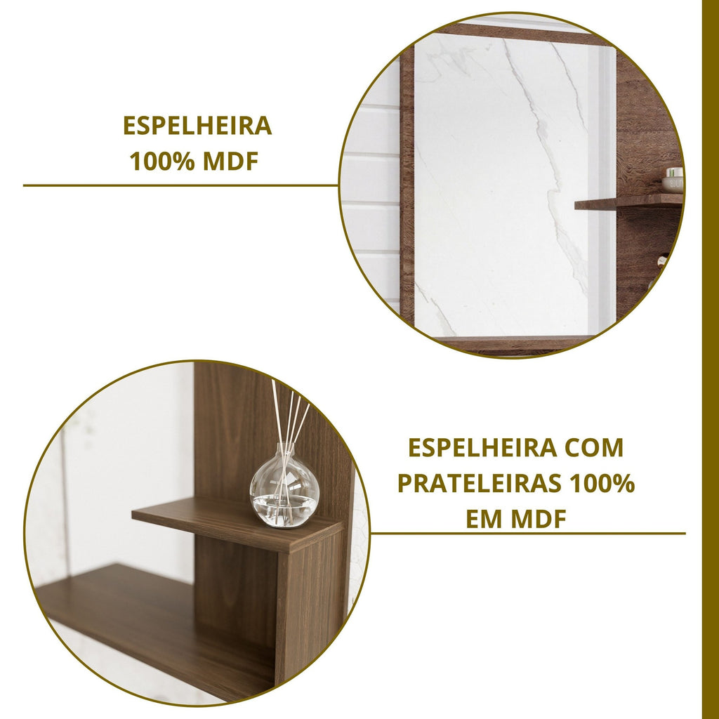 Conjunto para Banheiro Gabinete Suspenso com Cuba e Espelheira Isa MGM Móveis 55cm Marrom/Amêndoa/Off White