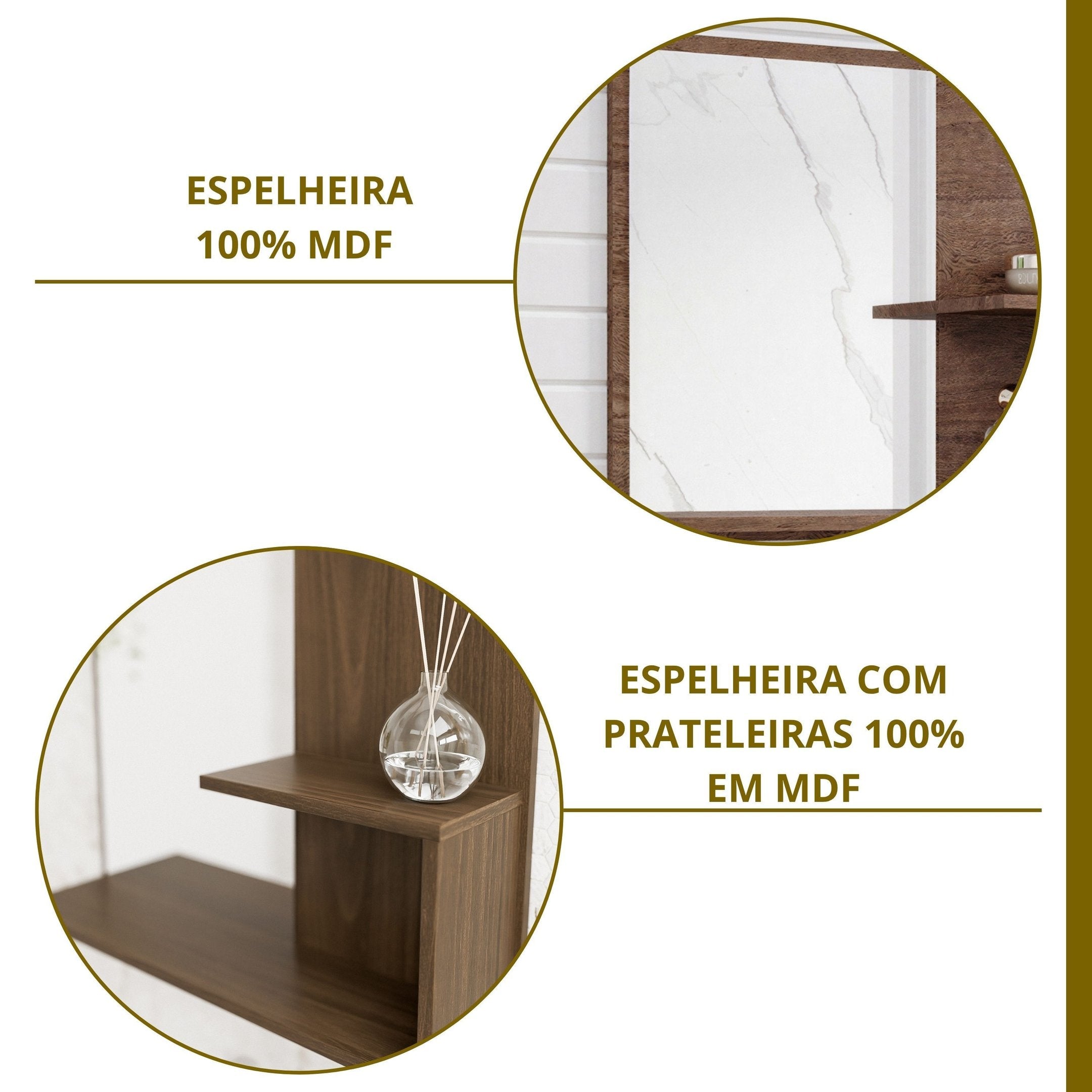 Conjunto para Banheiro Gabinete Suspenso com Cuba e Espelheira Isa MGM Móveis 55cm Marrom/Amêndoa/Off White