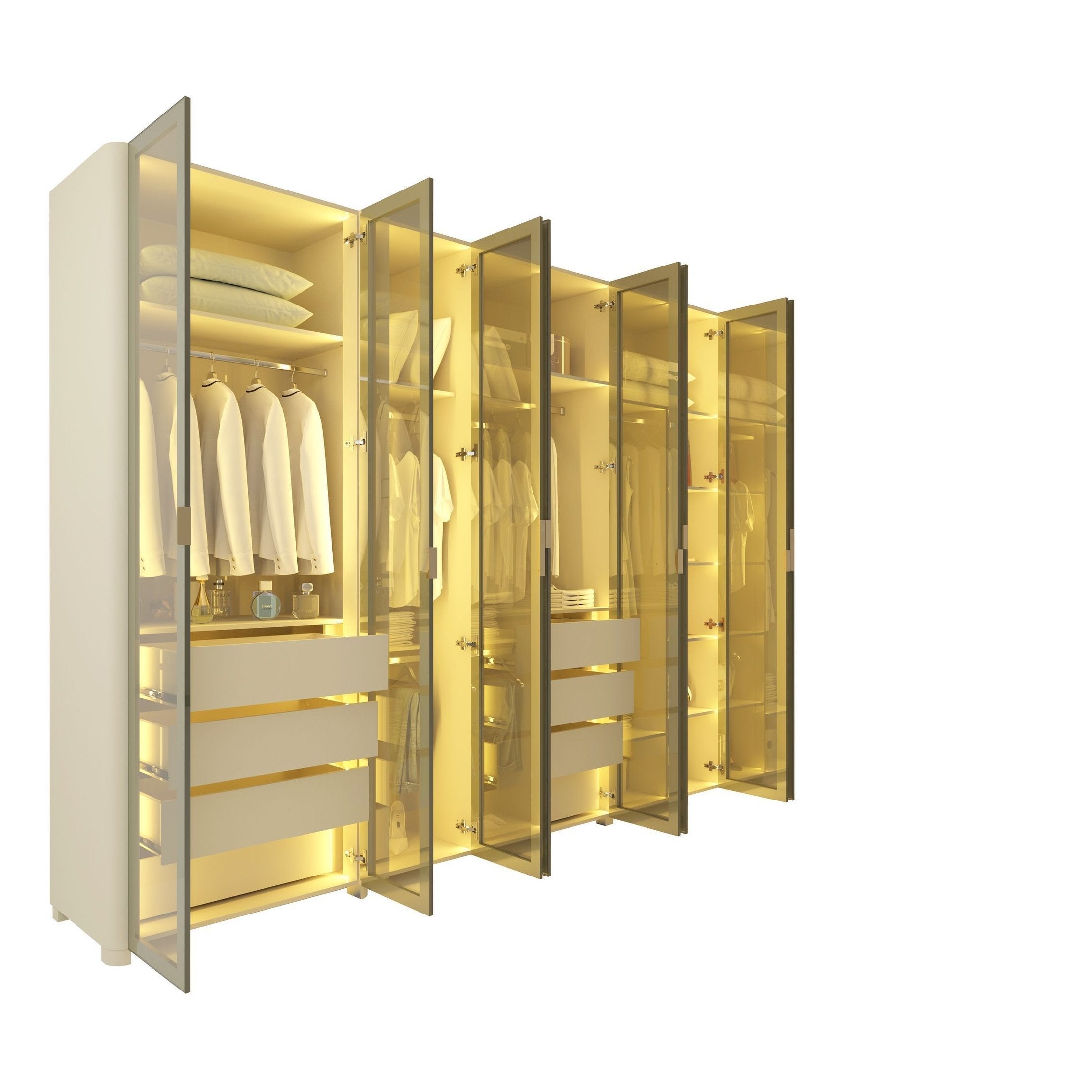 Guarda-Roupa Modulado Reflecta Innova 8 Portas 341,4cm x 240cm Mod 012 100% MDF Bege/Off White