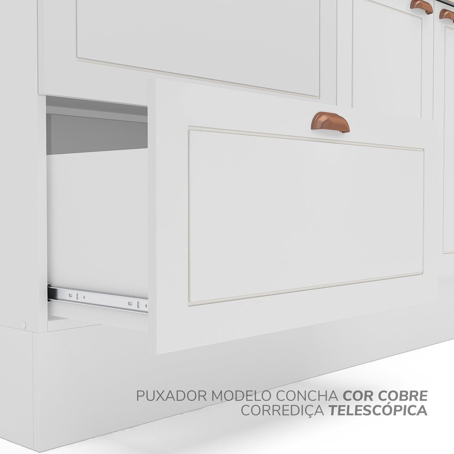 Cozinha Pérola com Rodapé 5 Peças Torre Quente Aéreo 3 Portas Balcão 120 Balcão 80 e Basculante Yescasa Branco
