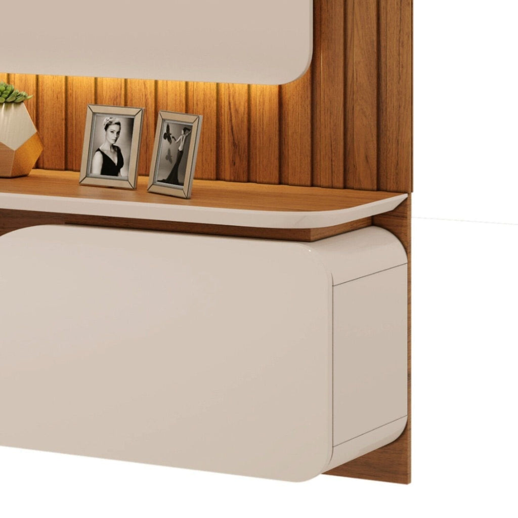 Painel Ripado para TV até 70 Polegadas Treviso 100% MDF 210cmx180cm com LED Dj Móveis