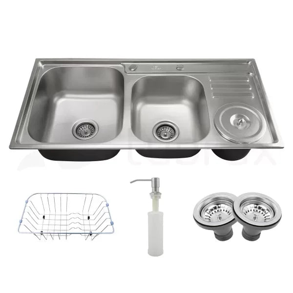 Cuba Dupla Cozinha Gourmet Aço Inox Luxo com Lixeira e Acessórios Tubrax CBC0007