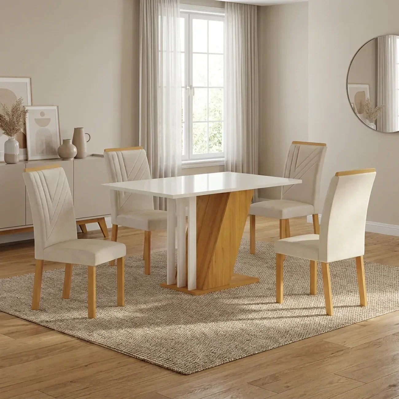 Conjunto Sala de Jantar Mesa Retangular Tampo MDF/MDP com 4 Cadeiras Miami Yescasa