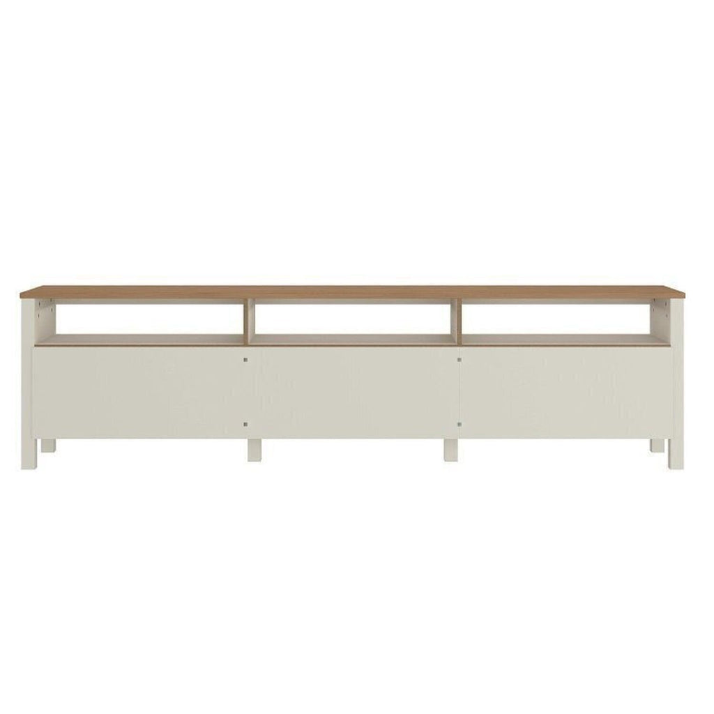 Conjunto Sala de Estar 3 Peças Rack, Cristaleira e Armário Madeira Maciça Ananda CabeCasa Off White/Mel