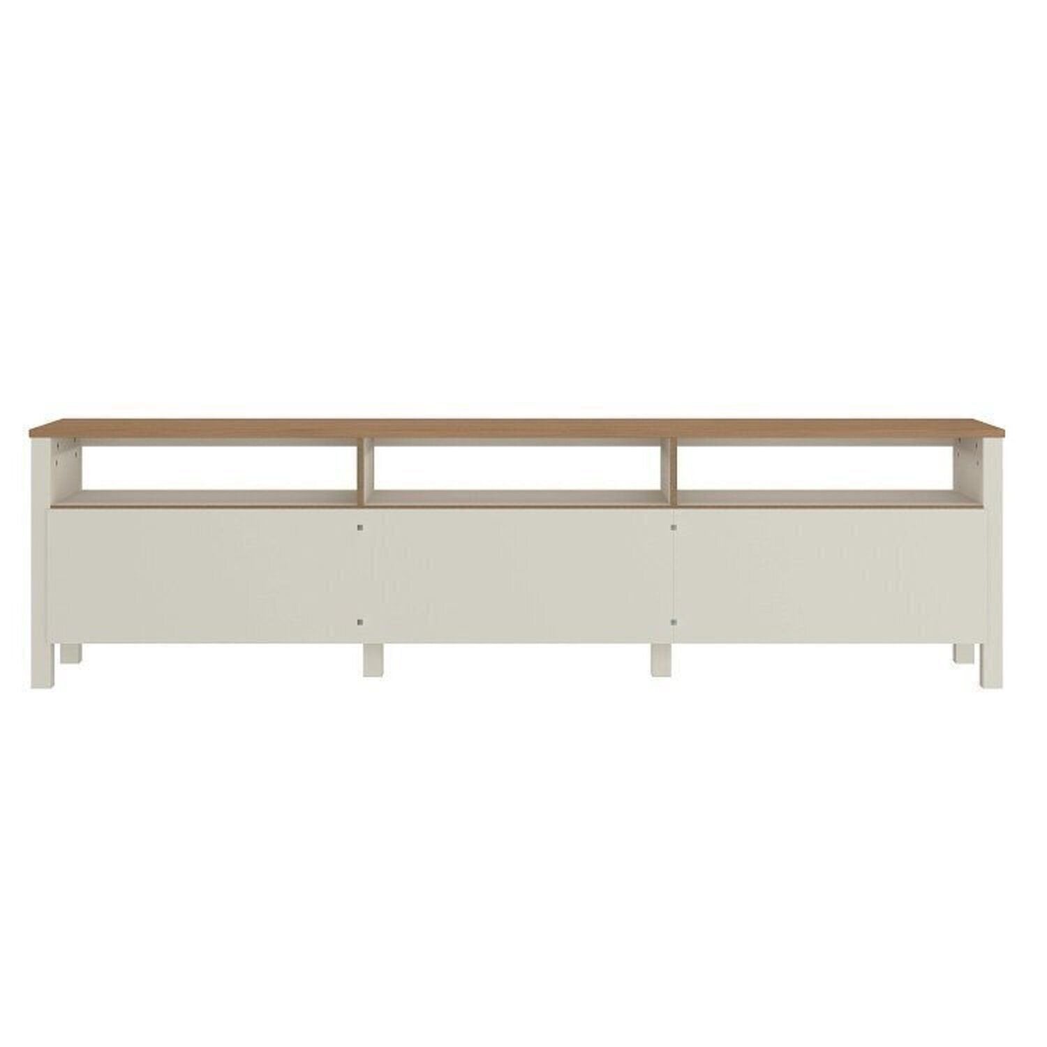 Conjunto Sala de Estar 3 Peças Rack, Cristaleira e Armário Madeira Maciça Ananda CabeCasa Off White/Mel