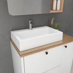 Conjunto para Banheiro Gabinete com Pés Cuba e Espelheira Madri Móveis Bosi 80cm Branco/Tauari