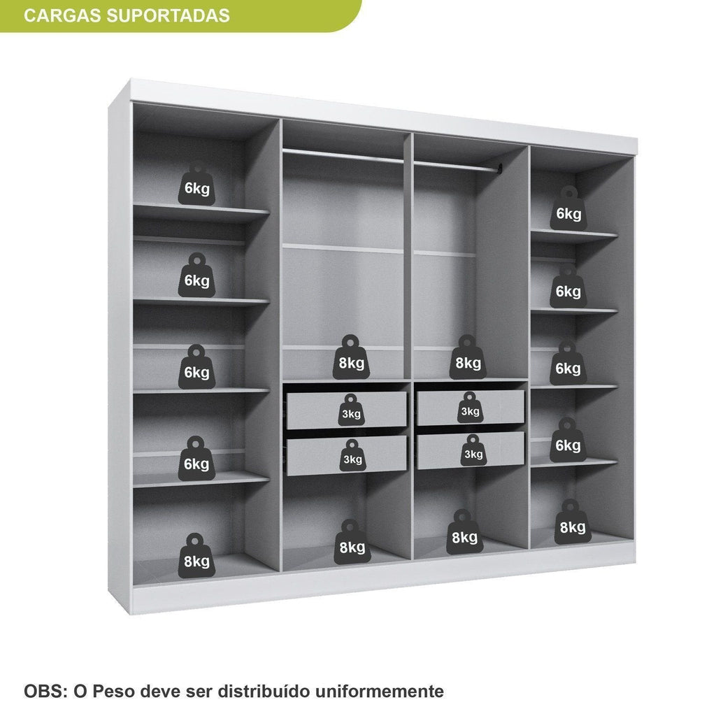 Guarda-Roupa Casal com Espelho 8 Portas 4 Gavetas Paris Maxel Branco