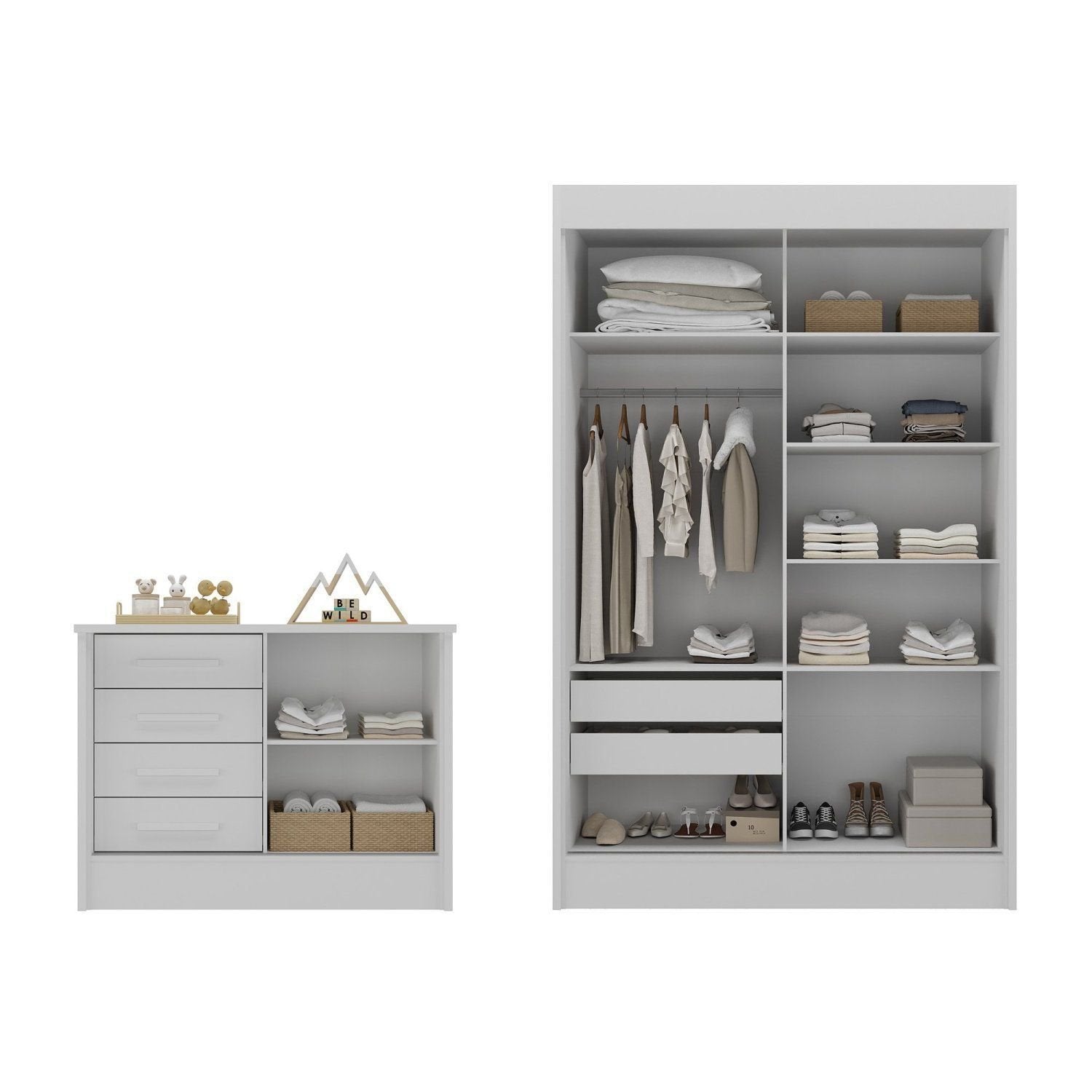 Quarto Infantil Completo Guarda-Roupa 2 Portas 2 Gavetas com Cômoda Maya Espresso Móveis
