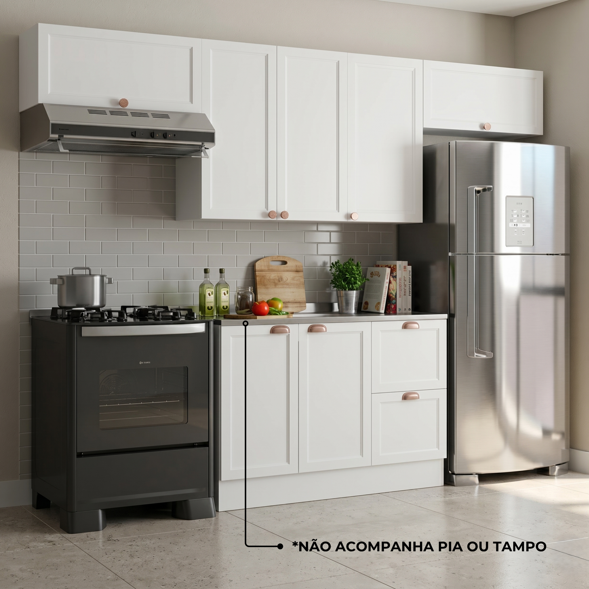 Cozinha Completa Modulada 4 Peças com Balcão para Pia sem Tampo Unna Yescasa Branco