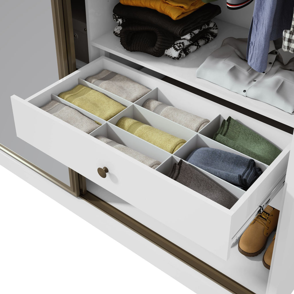 Guarda-Roupa Casal Spazio Yescasa 3 Portas Correr 6 Gavetas MDF 270cm Branco