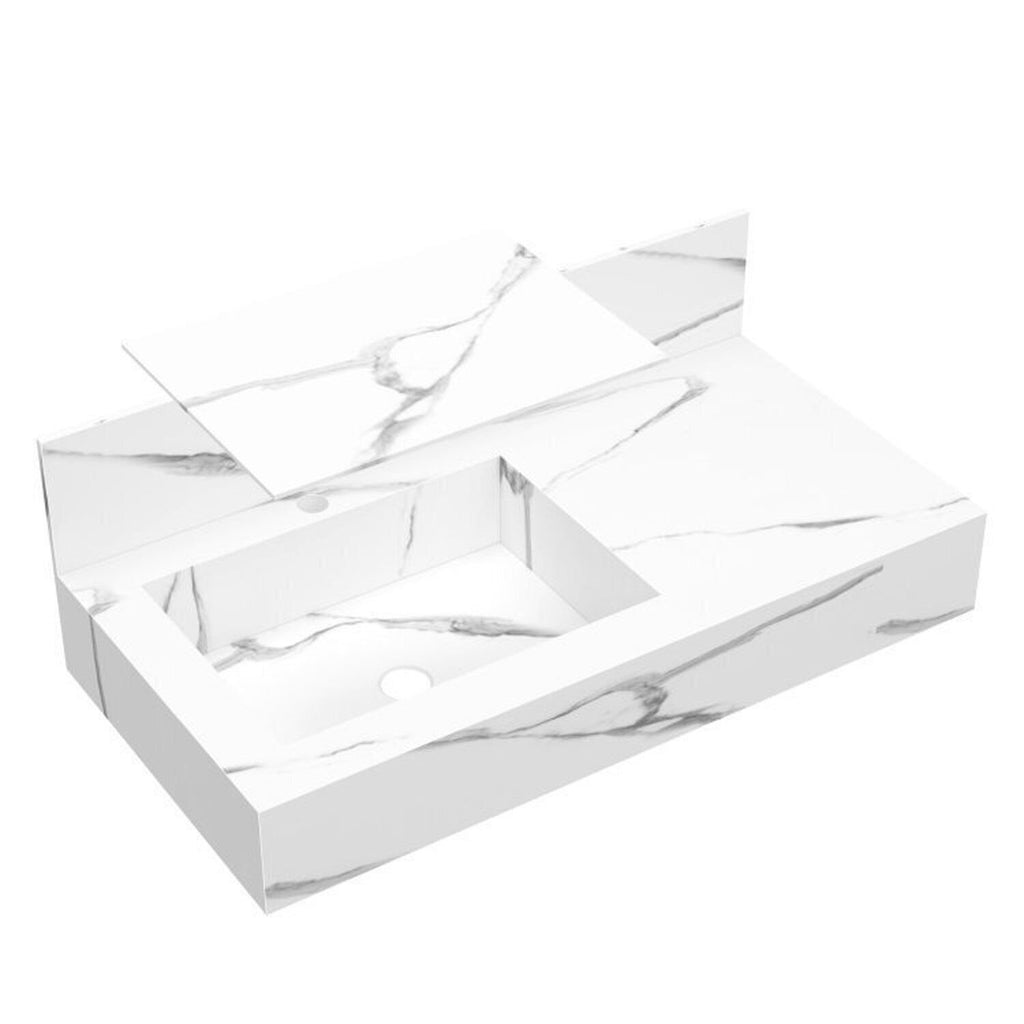 Conjunto para Banheiro Bancada em Porcelanato com Cuba Esculpida, Armário e Espelheira Ripy Bumi 80cm Branco