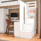 Cama Alta Beliche Office Adulto com Roupeiro e Escrivaninha Moon Yescasa Branco