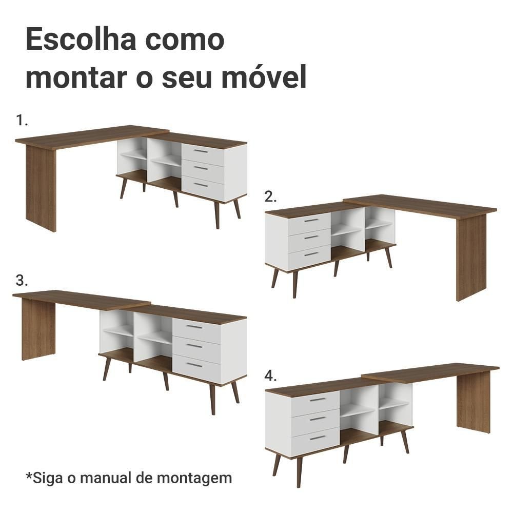 Escrivaninha em L Mesa Gamer 3 Gavetas Lisboa Madesa