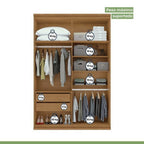Kit Quarto Infantil com Guarda-Roupa 4 Portas e Cama de Solteiro Marrom Amêndoa Clean Móveis Lopas