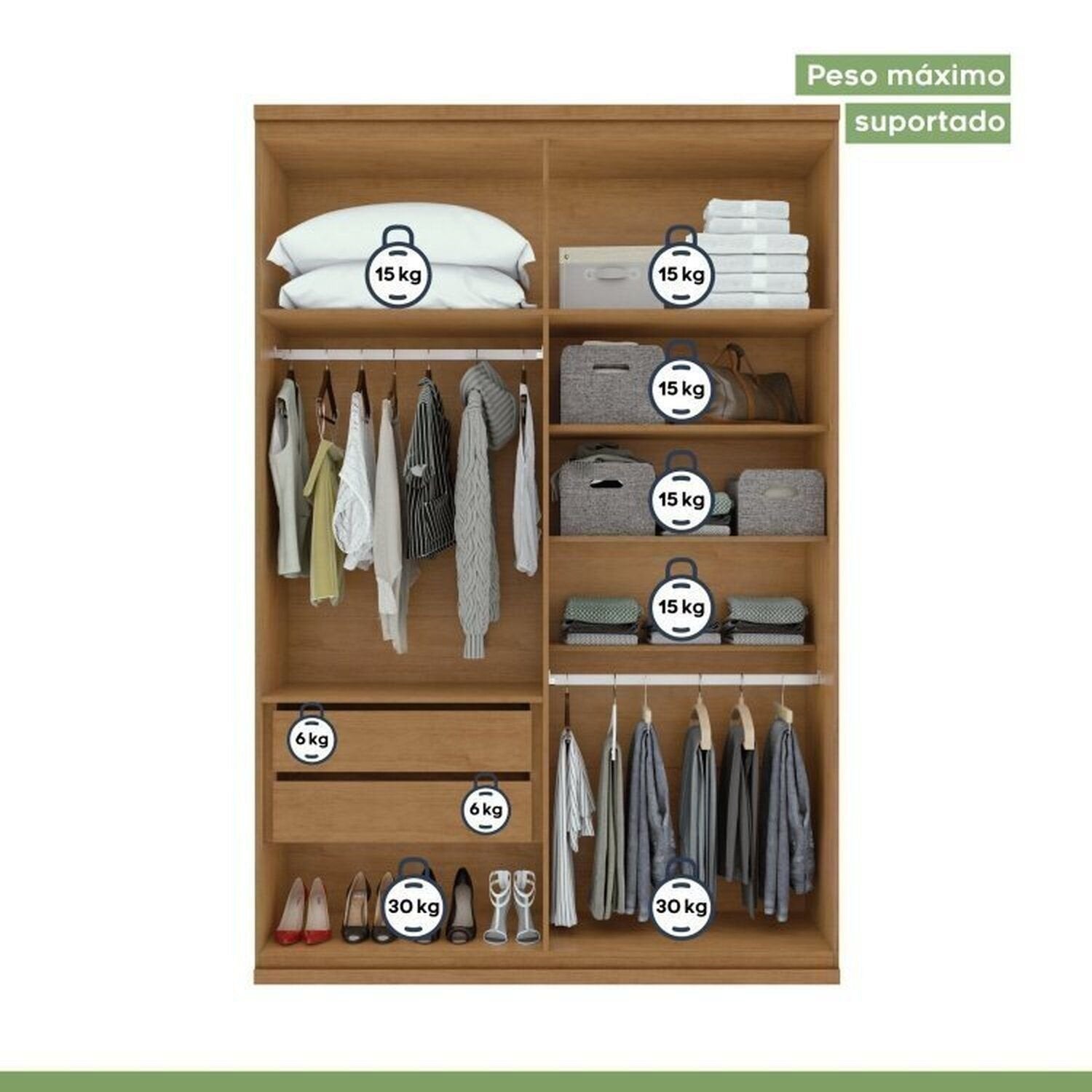 Kit Quarto Infantil com Guarda-Roupa 4 Portas e Cama de Solteiro Marrom Amêndoa Clean Móveis Lopas