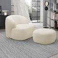 Conjunto Poltrona Base Fixa e Puff Decorativo Charlote Sala de Estar Bouclê Bege G88 Gran Belo