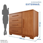 Cômoda para Quarto 1 Porta 4 Gavetas Pérola Espresso Móveis Marrom/Cinamomo