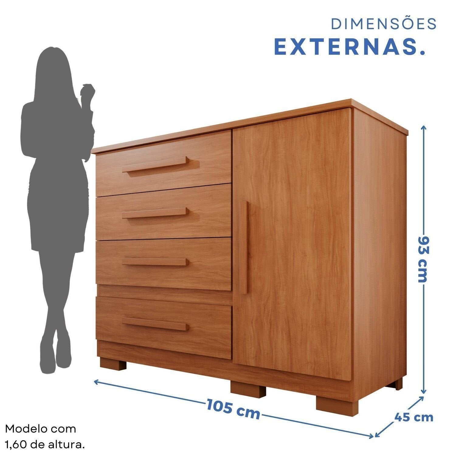 Cômoda para Quarto 1 Porta 4 Gavetas Pérola Espresso Móveis Marrom/Cinamomo