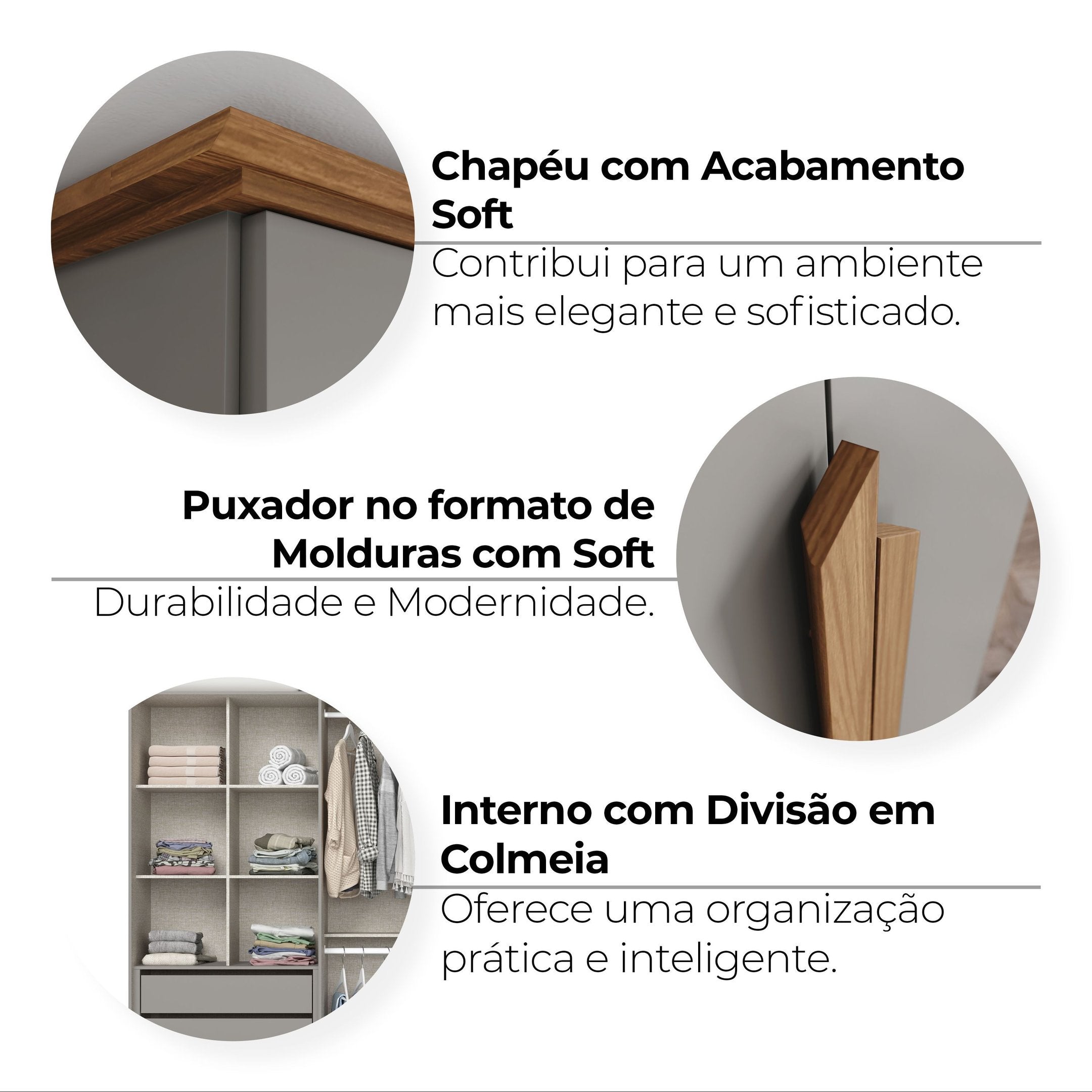 Guarda-Roupa Casal 6 Portas 6 Gavetas Andréas Henn Off White/Nature