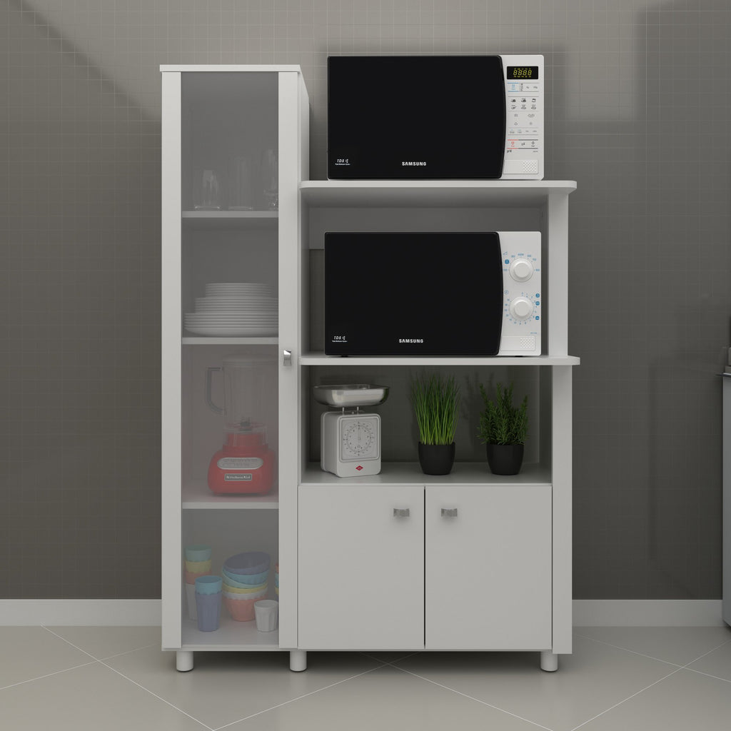 Balcão Multiuso para Forno e Micro-Ondas 3 Portas 4 Prateleiras com Tampo BL3304 Tecno Mobili Branco