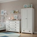 Conjunto Infantil Guarda-Roupa 2 Portas e Cômoda 8 Gavetas 100% Madeira Maciça Topázio Finestra Marrom/Freijó