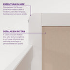 Conjunto com Cama Solteiro Giulia Rattan e Guarda Roupa Curió Casatema MadeiraOriginals Branco/Marrom