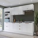 Cozinha Pérola com Rodapé 5 Peças Torre Quente Aéreo 3 Portas Balcão 120 Balcão 80 e Basculante Yescasa Branco