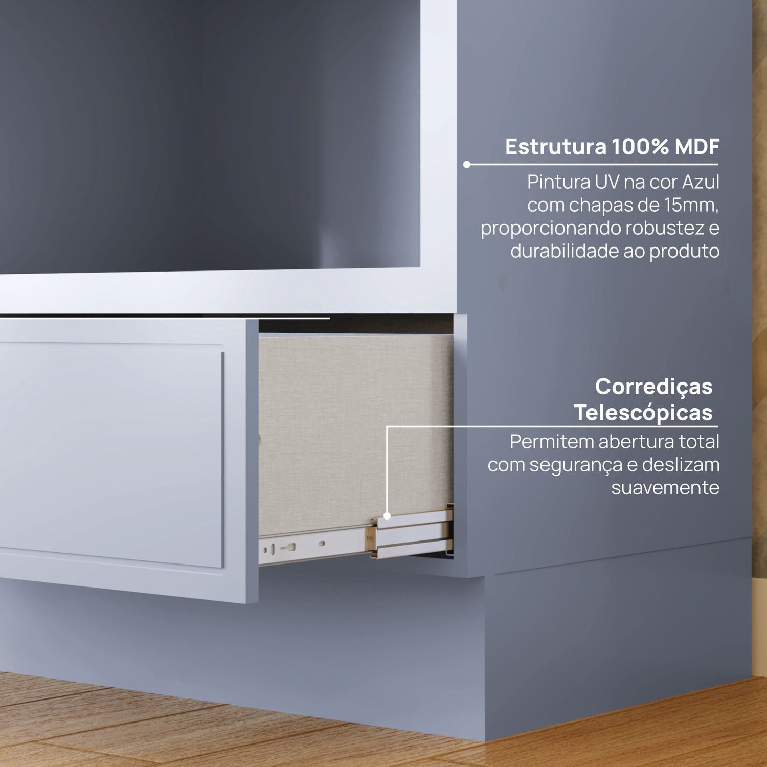 Balcão com Nicho para Forno sem Tampo Marselha CabeCasa MadeiraOriginals Azul/Sereno