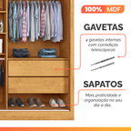 Guarda-Roupa Casal 2 Portas de Correr com Espelho 4 Gavetas Flex 100% MDF Europa Áustria