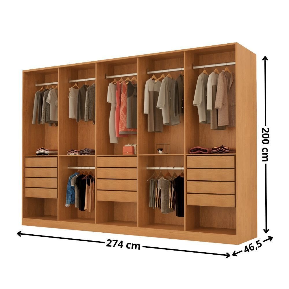Guarda-Roupa Casal Everest 100% MDF Moderna Mobília 10 Portas 12 Gavetas e 5 Prateleiras